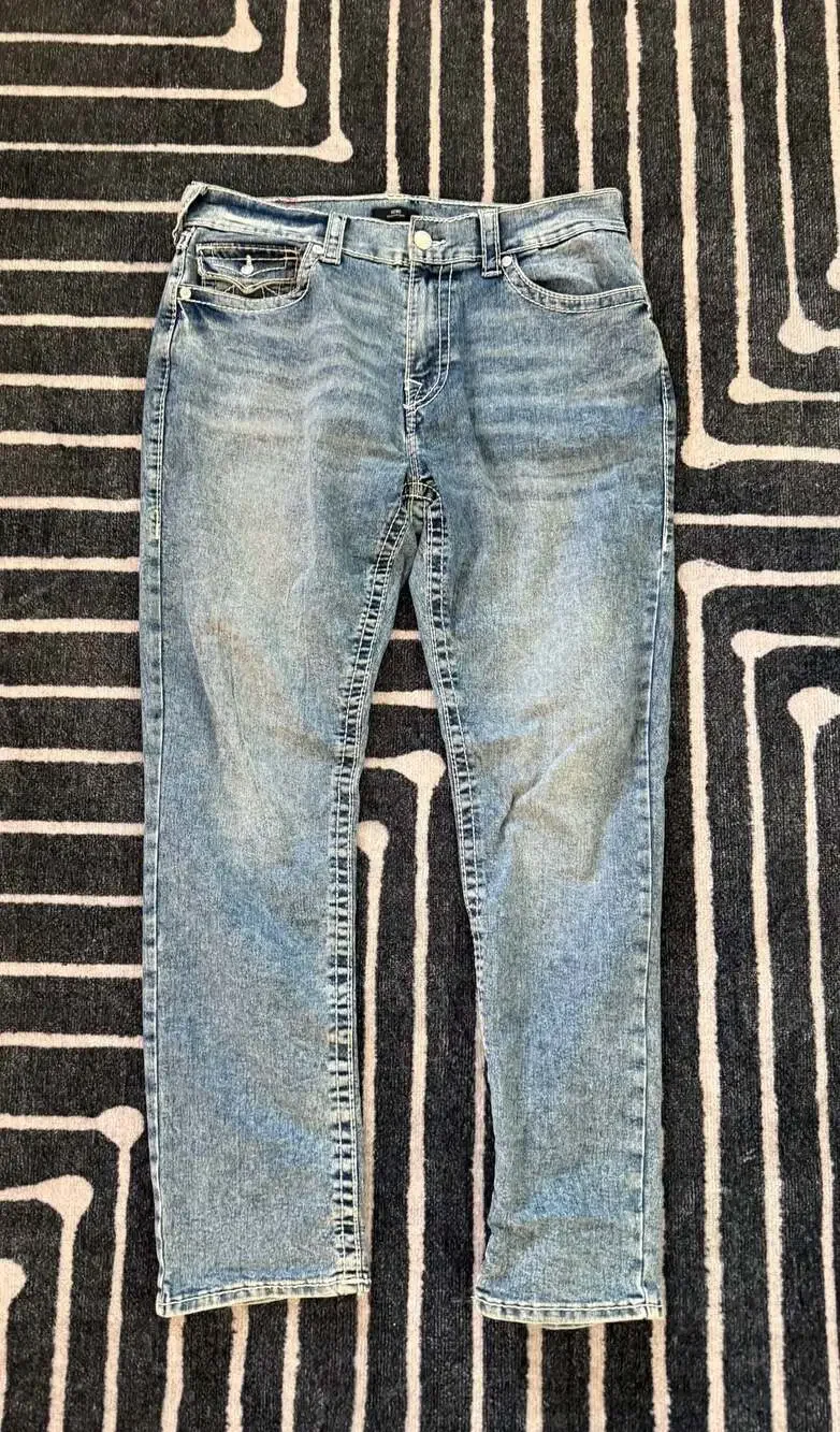 True Religion Vinny Denim SN Carpenter Pant, Light Blue Suede Wash, Size 36